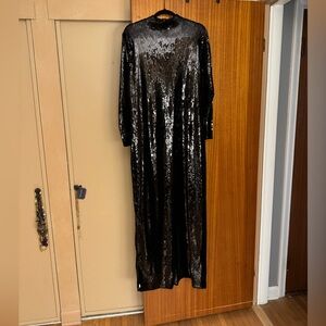 Express Sequin Mock Neck Long Sleeve Maxi Dress